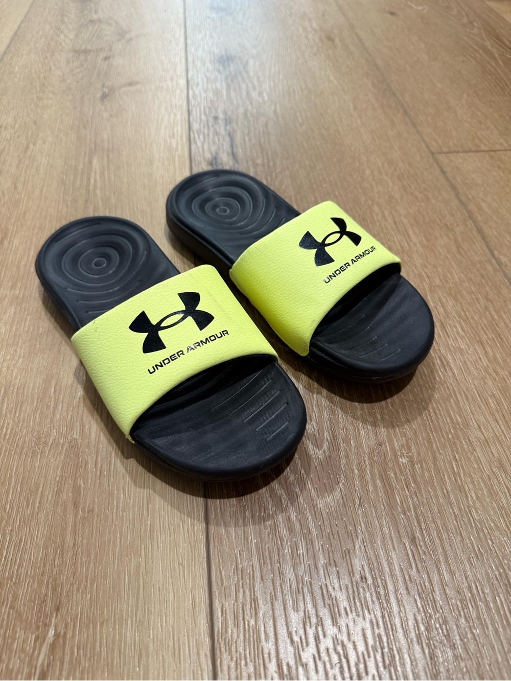 Under Armour Kids Neon Yellow and Black Slide Sandals